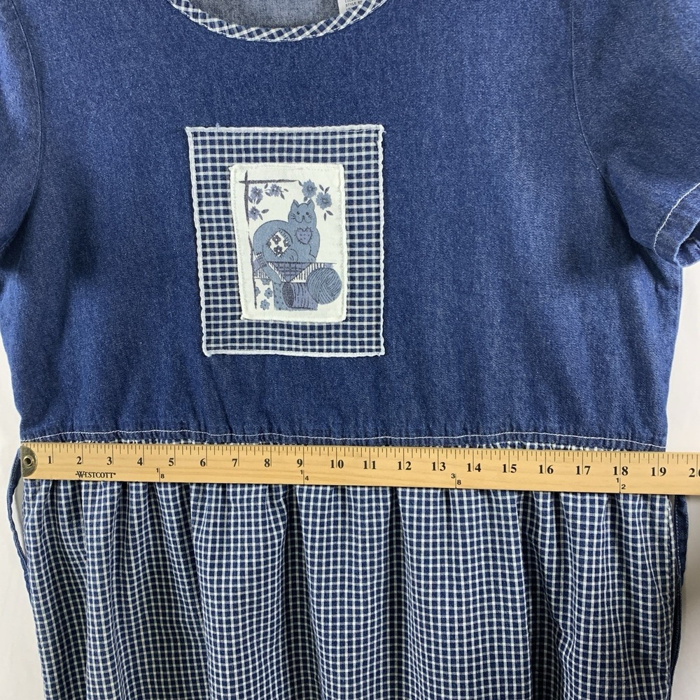 Vintage 90s Womens Cat Denim Tie Back Maxi Dress Sz L Cottage Country Homestead - Picture 9 of 14